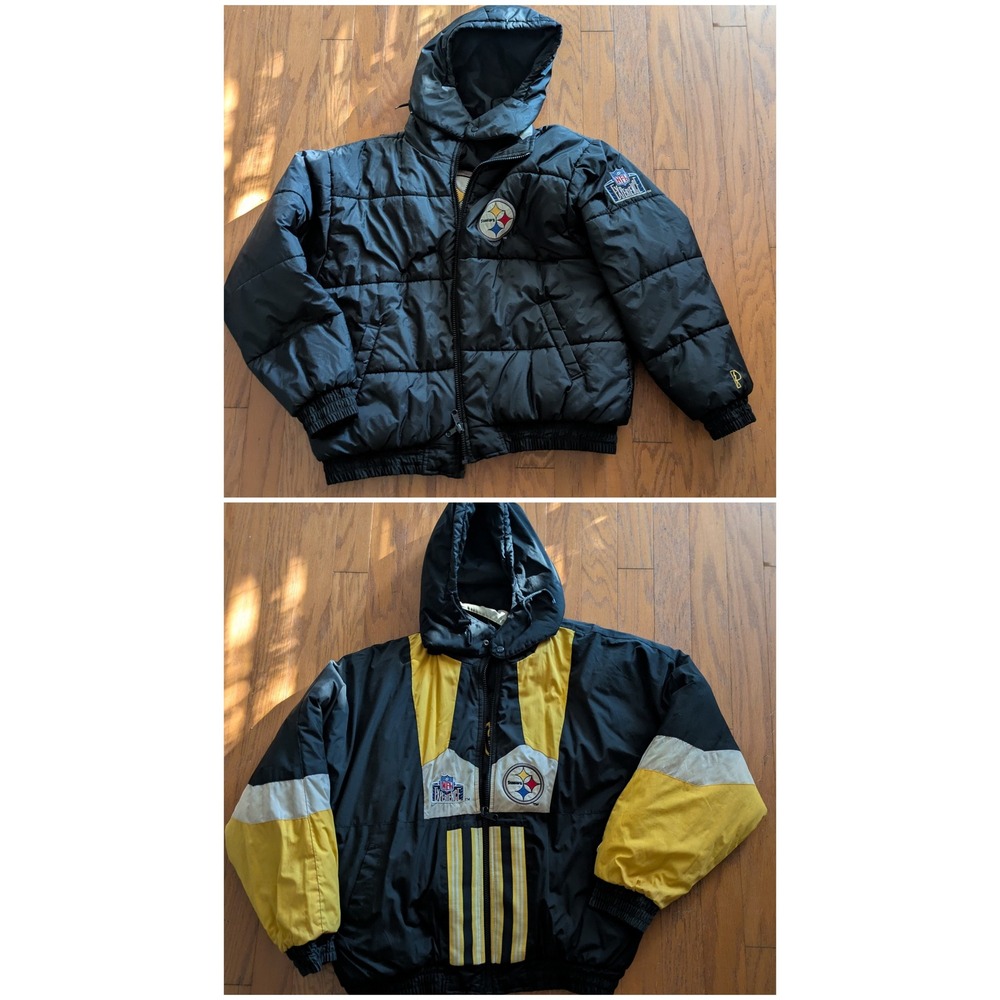 NFL Experience Pittsburgh Steelers Reversible Hooded Puffer Jacket Black Gold XL